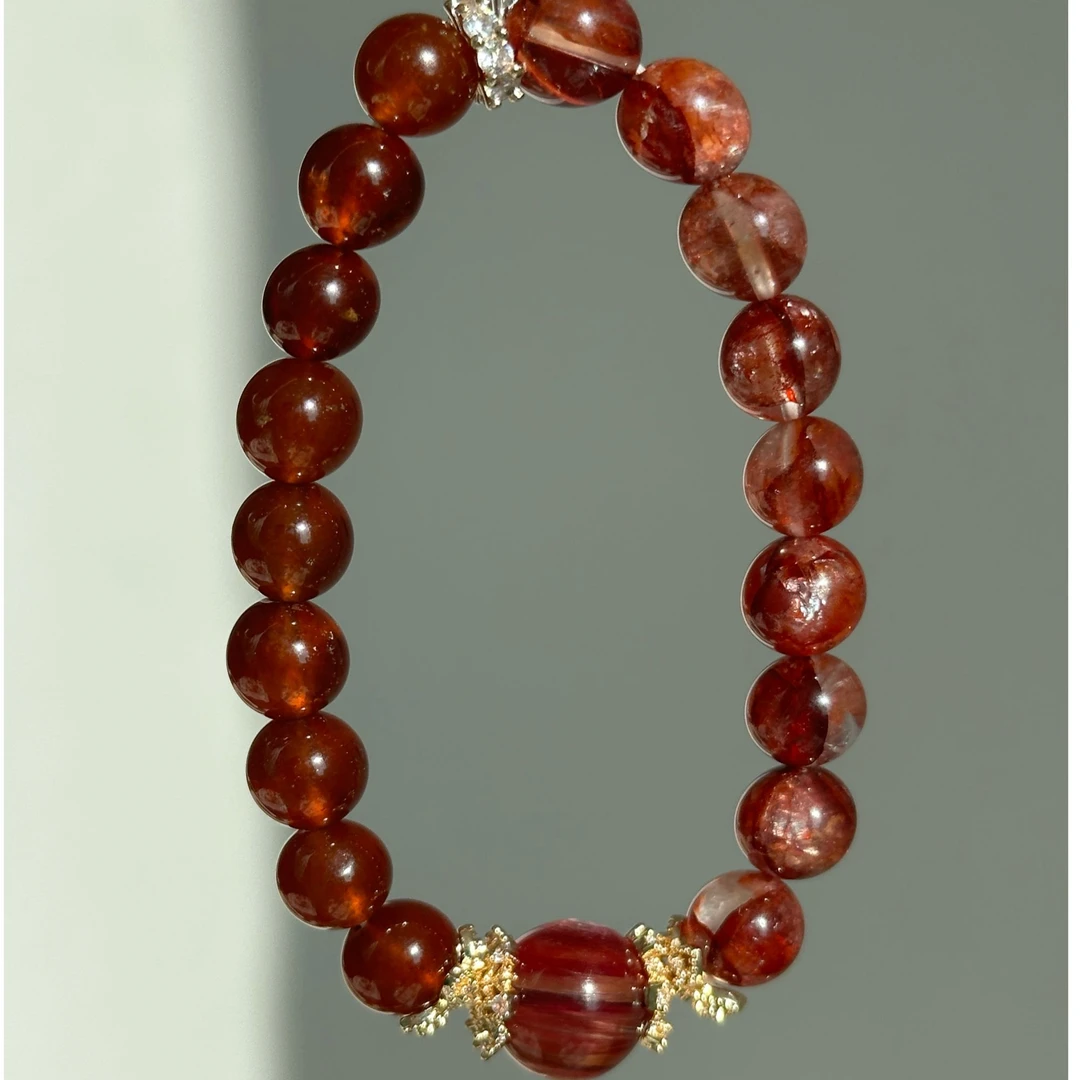 ONETOP福路通水晶手串 石榴石+红胶花+红云母  配件：铜+锆石