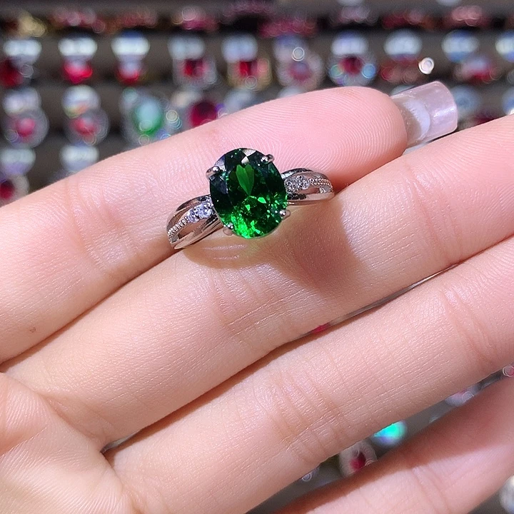 戒指银S925镶嵌碧玺白810