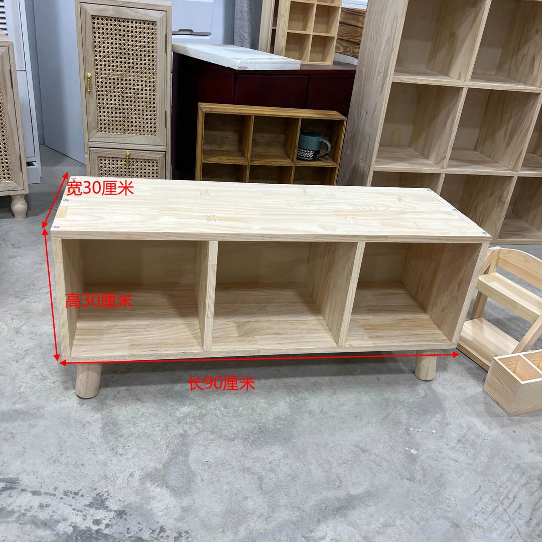 3格书架 松木原木无漆收纳架