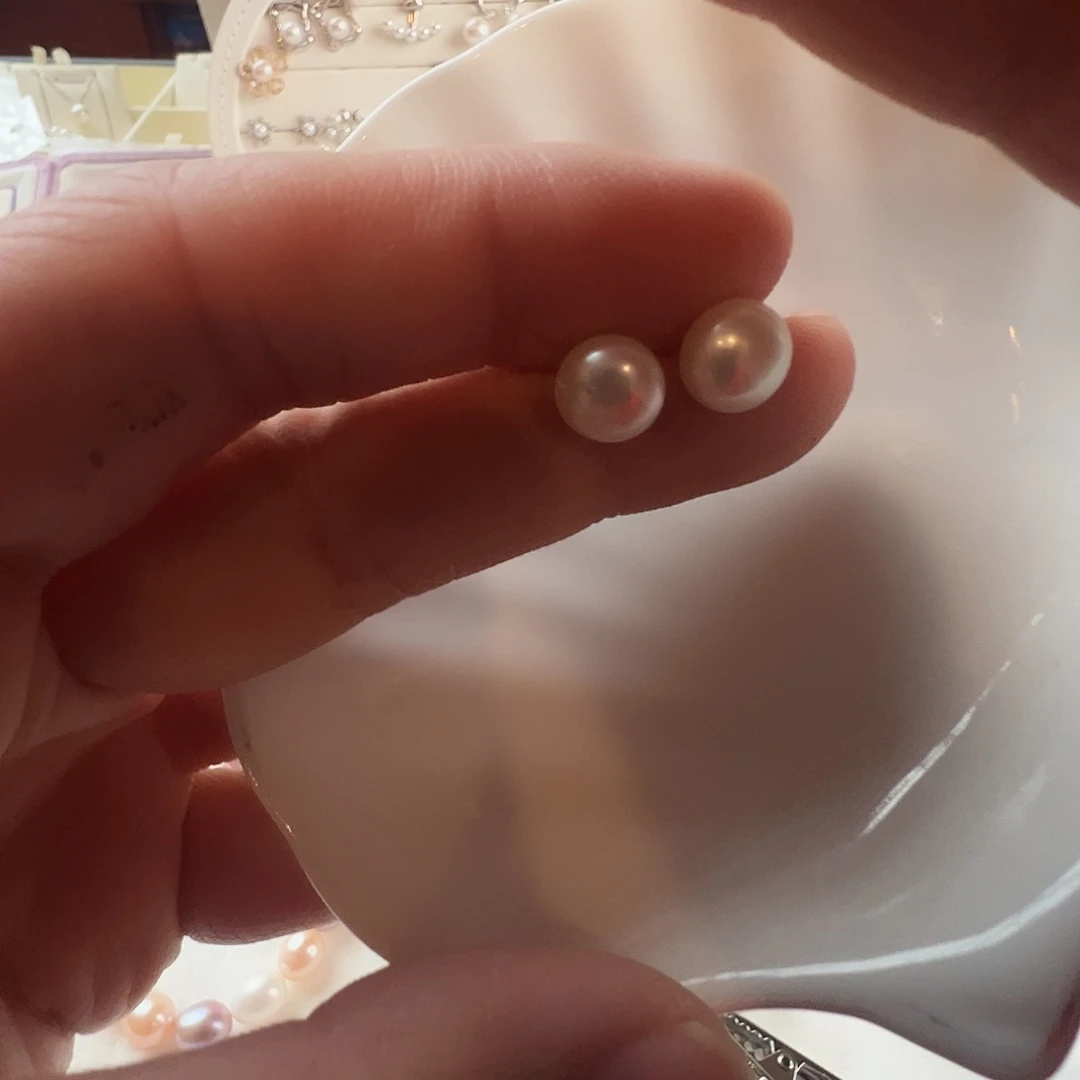 耳饰银S925镶嵌淡水珍珠