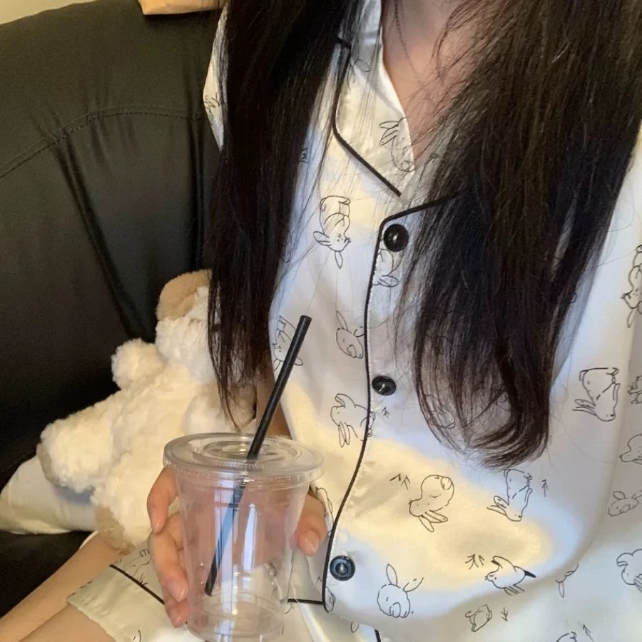 睡衣女夏季新款冰丝甜美可爱两件套可外穿短袖短裤女士家居服套装