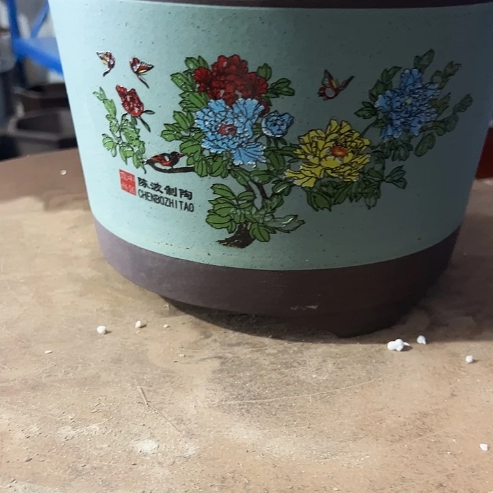 宜兴紫砂花盆陈波金钟绿色大