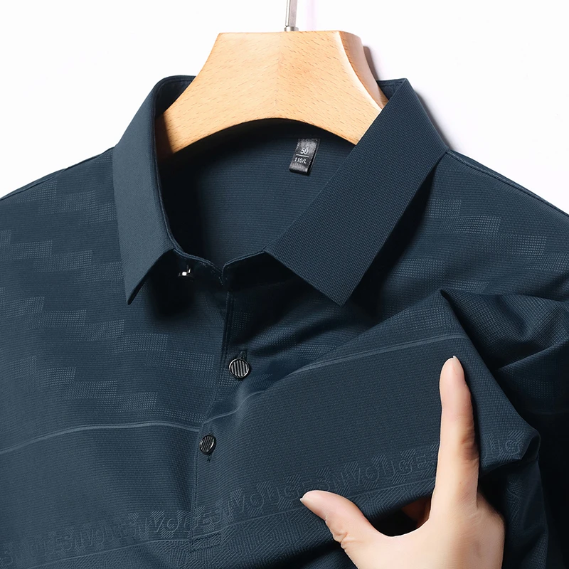夏季短袖T恤男士装衬衫领印花无痕真冰丝体恤衫高档polo上衣