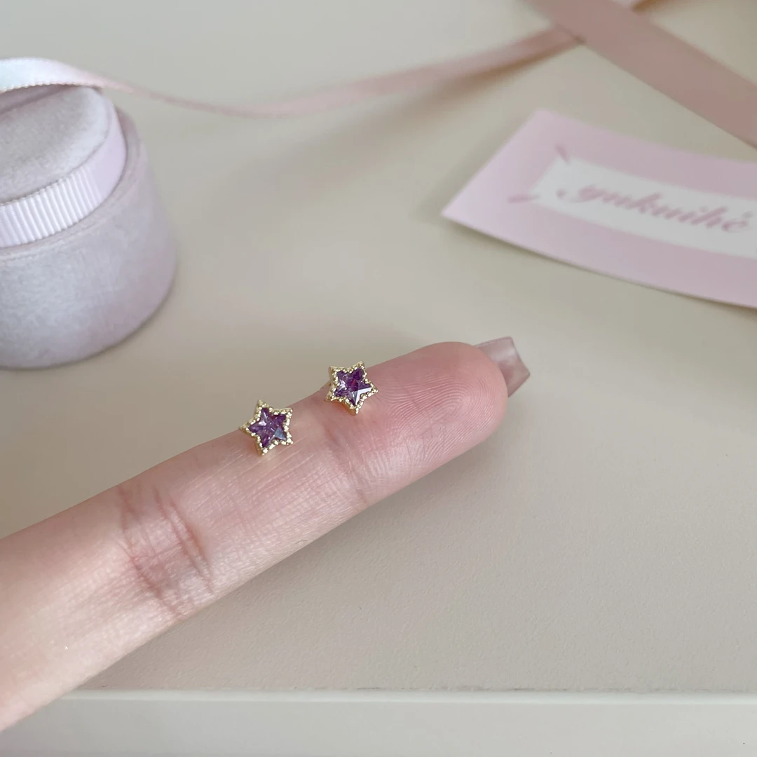 铜合金锆石耳饰 D2026紫锆星星耳钉小巧迷你养耳洞耳饰睡觉免摘