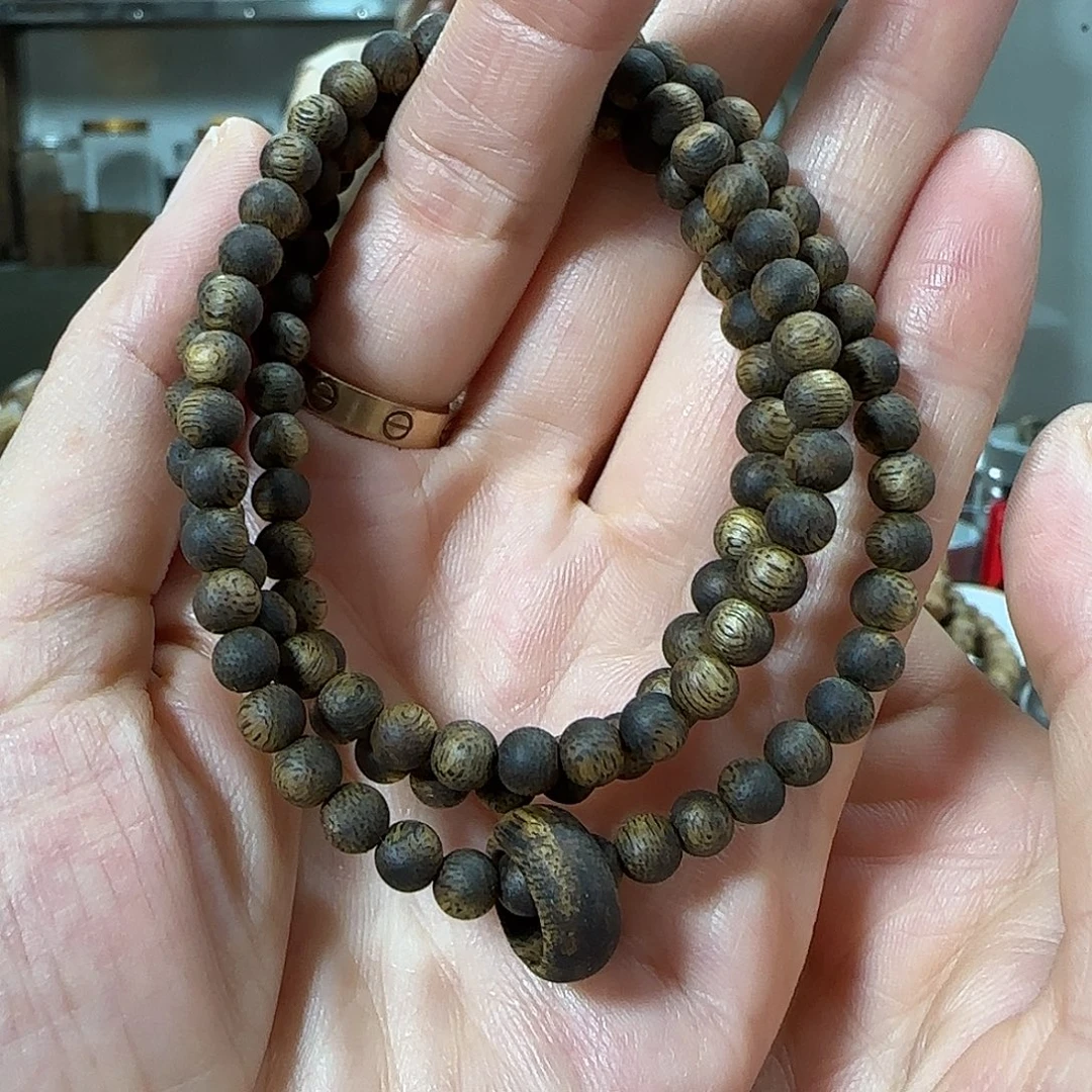 沉香手串绿奇楠沉香圆珠多圈定制款05手串