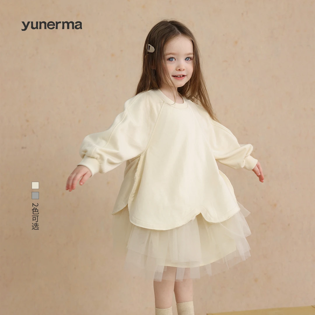 宝宝幼儿园春季百搭卫衣拼接蓬蓬纱裙允儿妈女童春夏洋气连衣裙潮