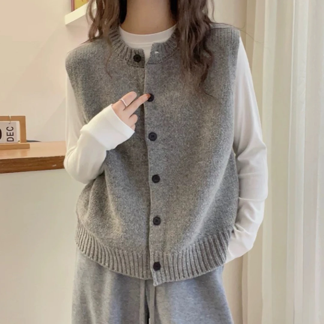 简约大气~复古针织马甲女叠穿圆领开衫毛衣坎肩无袖上衣潮