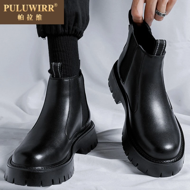 切尔西靴男英伦风厚底增高低帮马丁短靴子男士高级感真皮高筒皮鞋