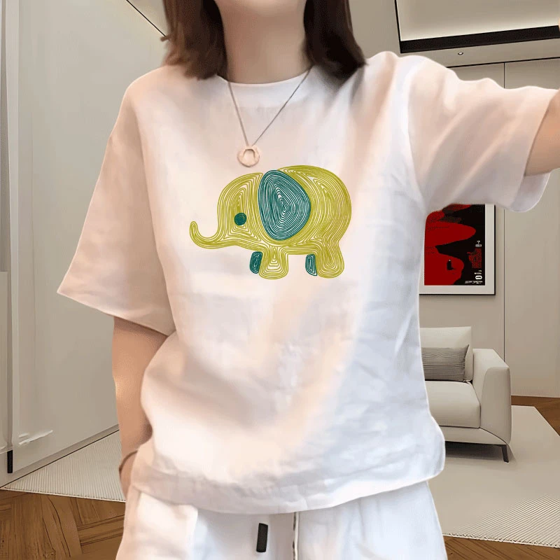 夏季时尚正肩上衣短袖t恤女款2025款洋气休闲圆领白色短袖t恤女款