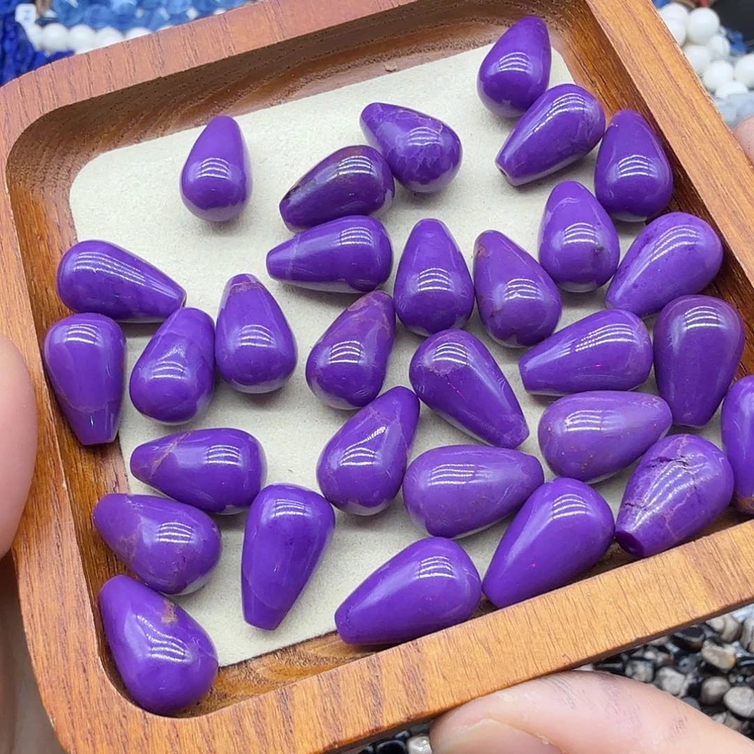 珠宝半成品水晶未镶嵌9×16美国紫云母水滴2颗半孔