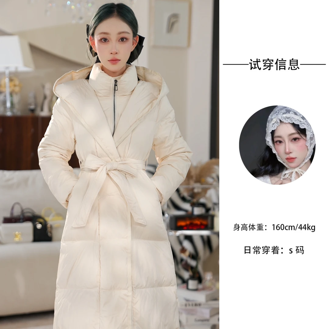 Nash/奈希 新款鹅绒服女中长款显瘦腰带连帽加厚保暖外套秋冬66#