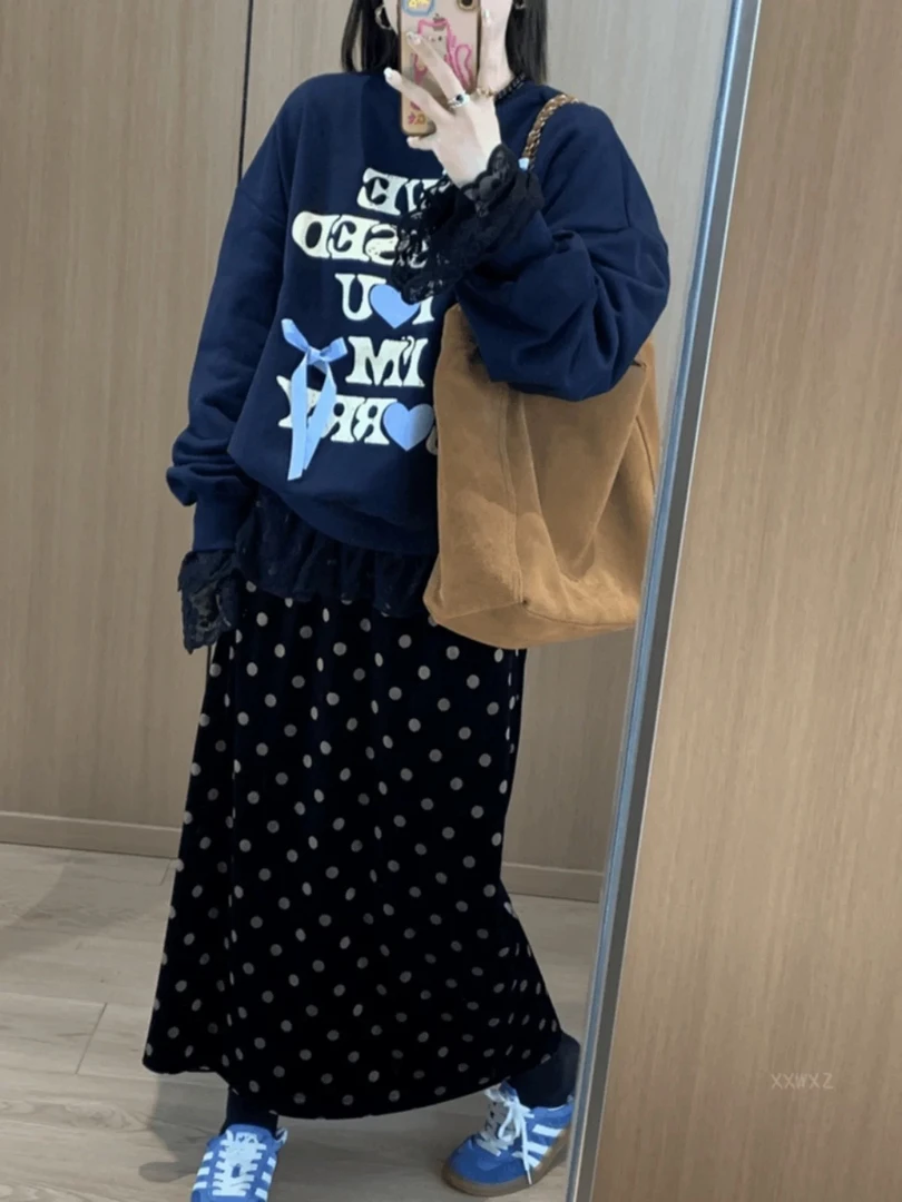 루루가− 韩国东大门2024冬新加绒加厚蝴蝶结爱心字母印花长袖卫衣女