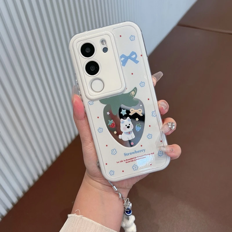 适用于vivos17手机壳新款s17pro镜面创意s17t可爱草莓小狗防摔女