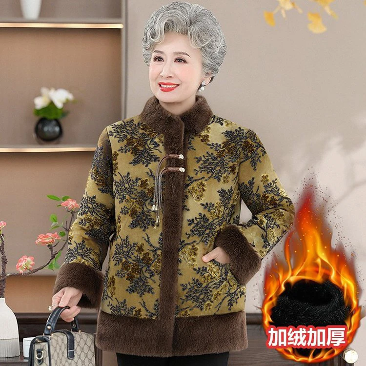 中老年妈妈冬季双面双穿加厚仿皮草保暖外套气质大码妈妈装加绒