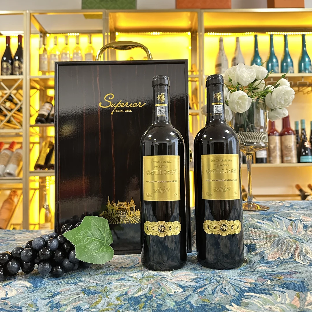 【朱庄主】法国卡瑞堡·金章贵族干红葡萄酒750ml*双支钢琴漆礼盒装