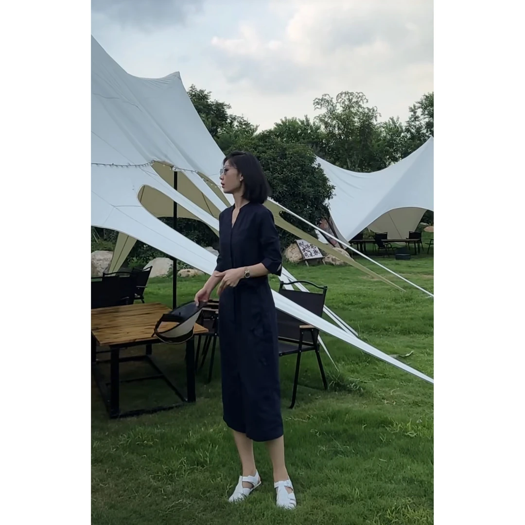 【二姐定制】【100%亚麻】【返潮复古】V领长裙显瘦连衣裙 26N9584