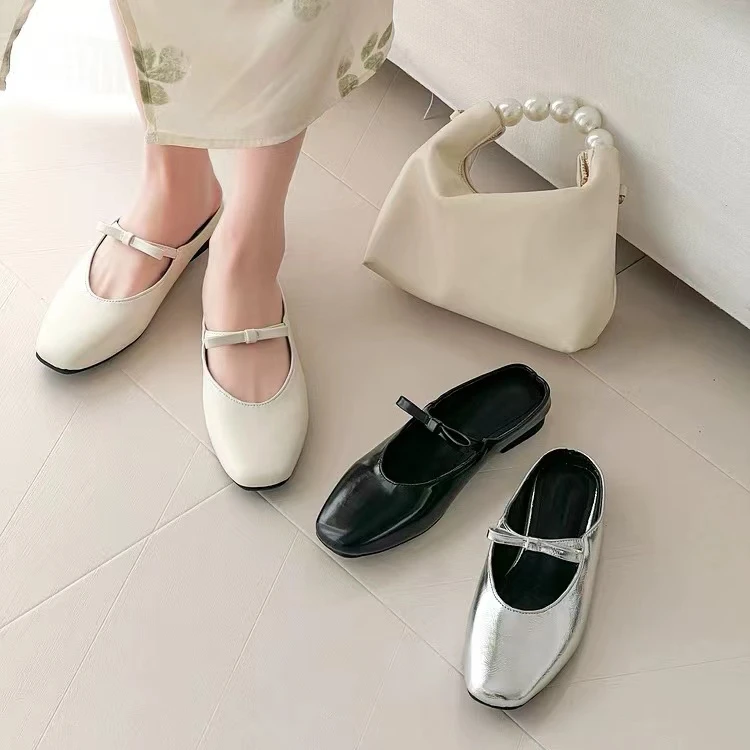 时尚百搭新款春夏配裙子一脚蹬低跟包头拖鞋YY-1