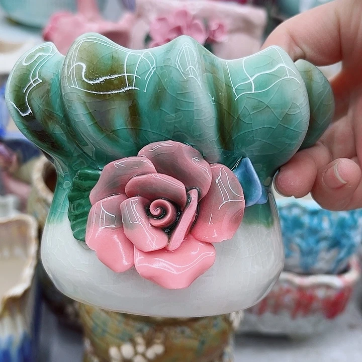 多肉绿植陶瓷花盆9.9包邮，有孔