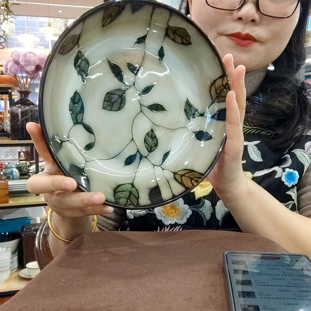 瓷片小可陶瓷高温釉下彩一组两个大深盘