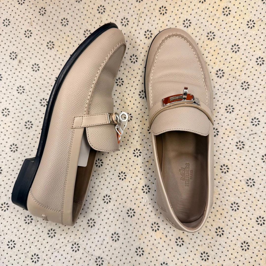 95新 Hermes/爱马仕 麦殿/全皮kelly扣皮鞋37½码/250327SYNPH04