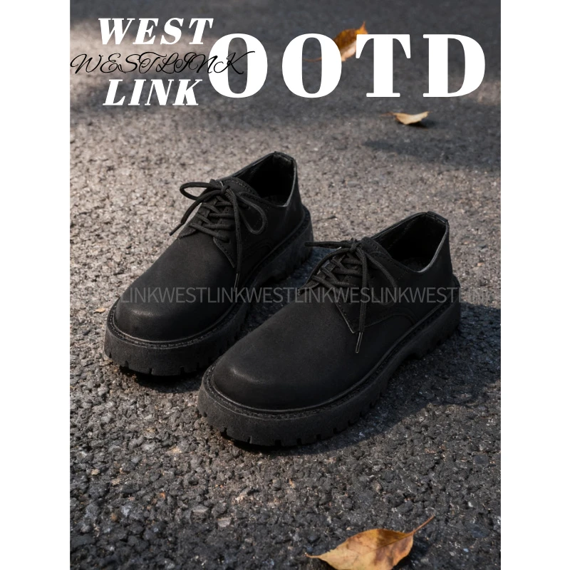 Westlink/西遇【抖音双11】新款男生复古风德比鞋百搭厚底休闲皮鞋