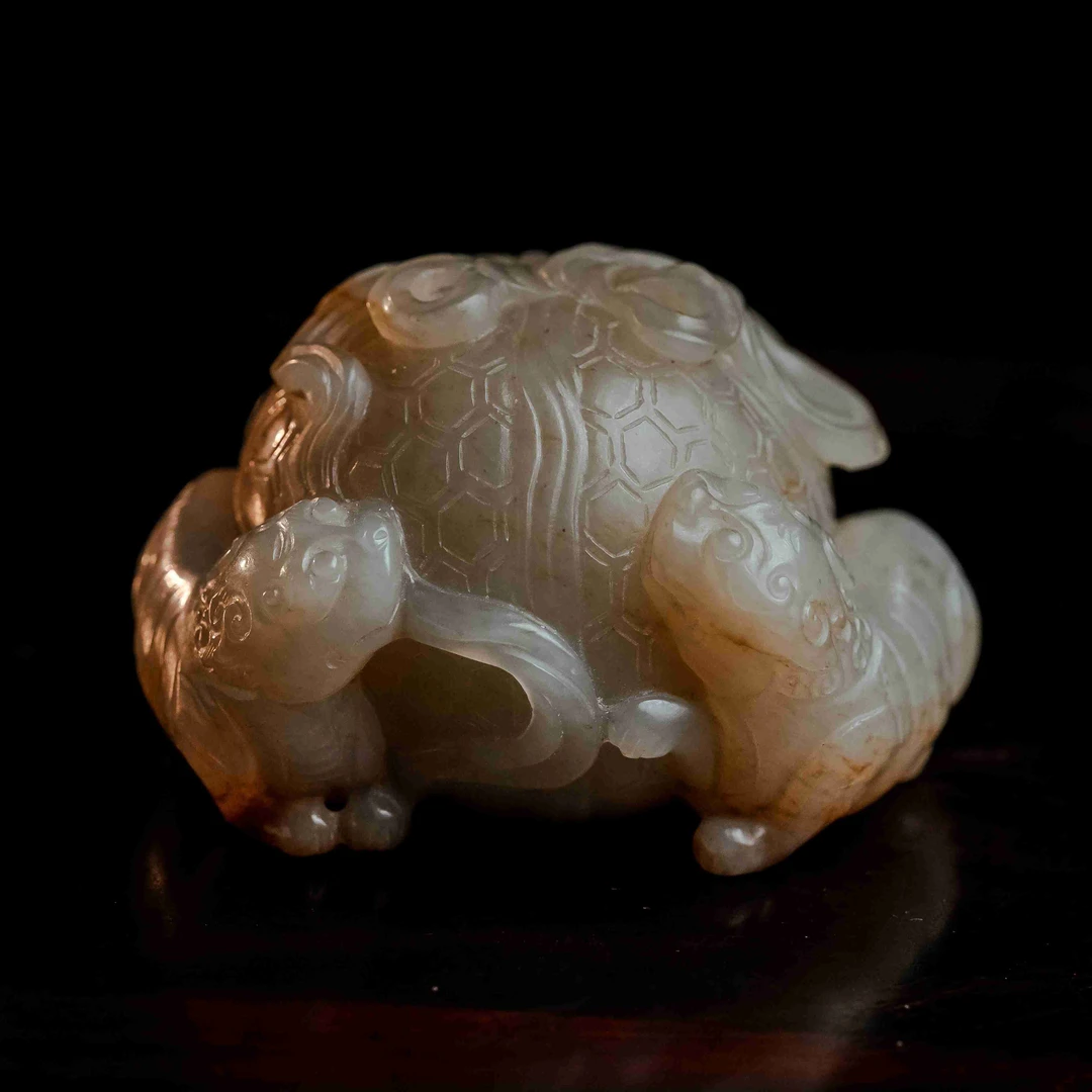 清代和田玉双狮绣球-NX