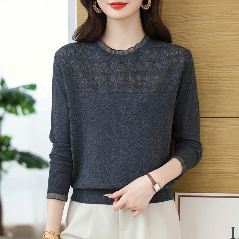 品牌女装高档精纺针织衫女秋冬新款长袖上衣大码宽松洋气打底衫潮