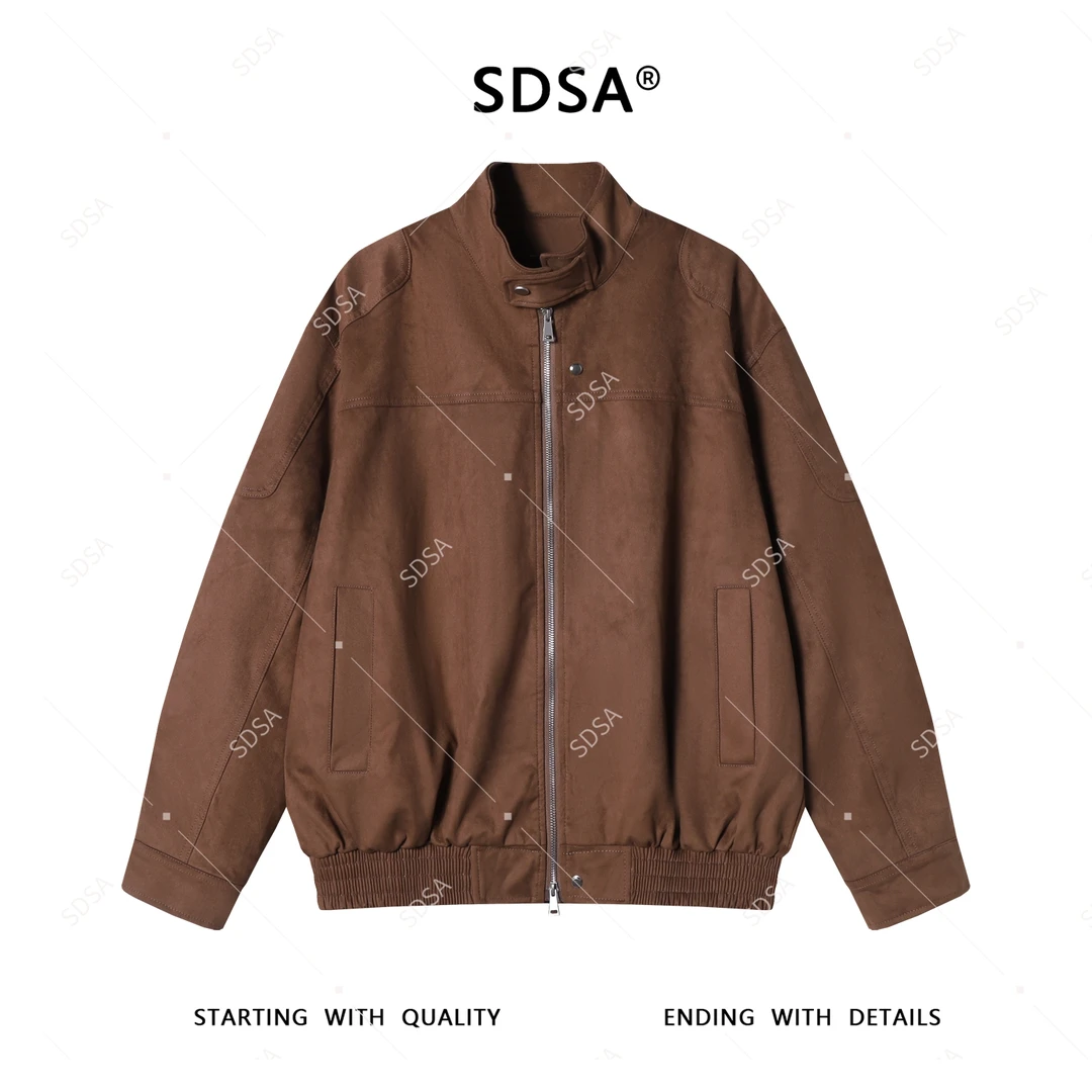 SDSA男士夹克2025新款轻奢痞帅男装纯色立领按扣拉链外套网红款