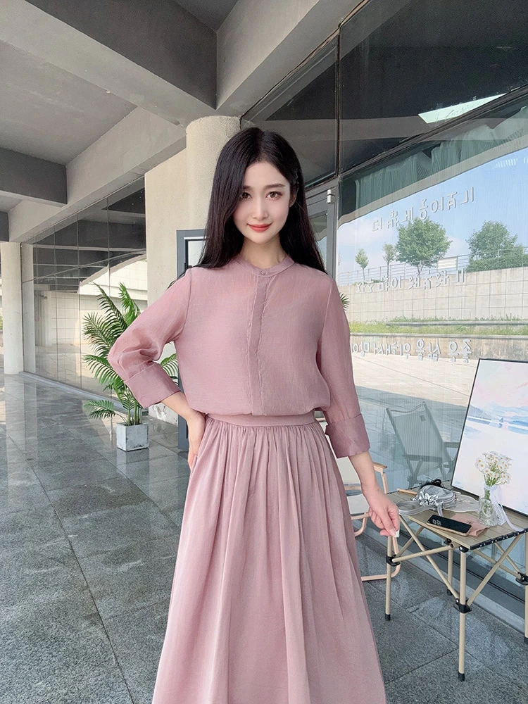 小禾原面料2025夏季新款棉丝柯根衬衫女花式上衣配真丝吊带发货