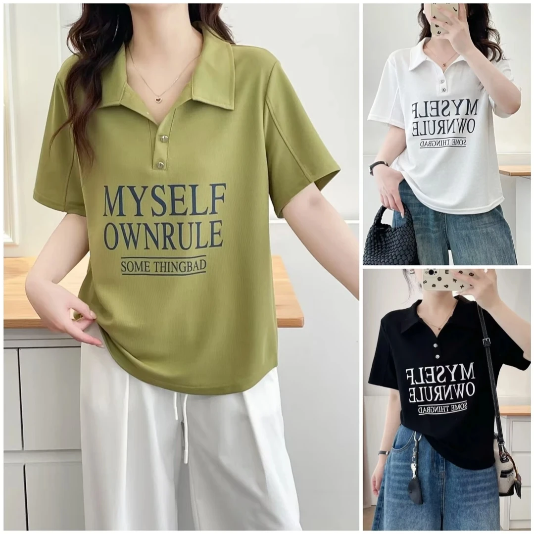 大码胖mm减龄正肩休闲POLO领T恤女夏季新款韩版显瘦百搭半袖上衣