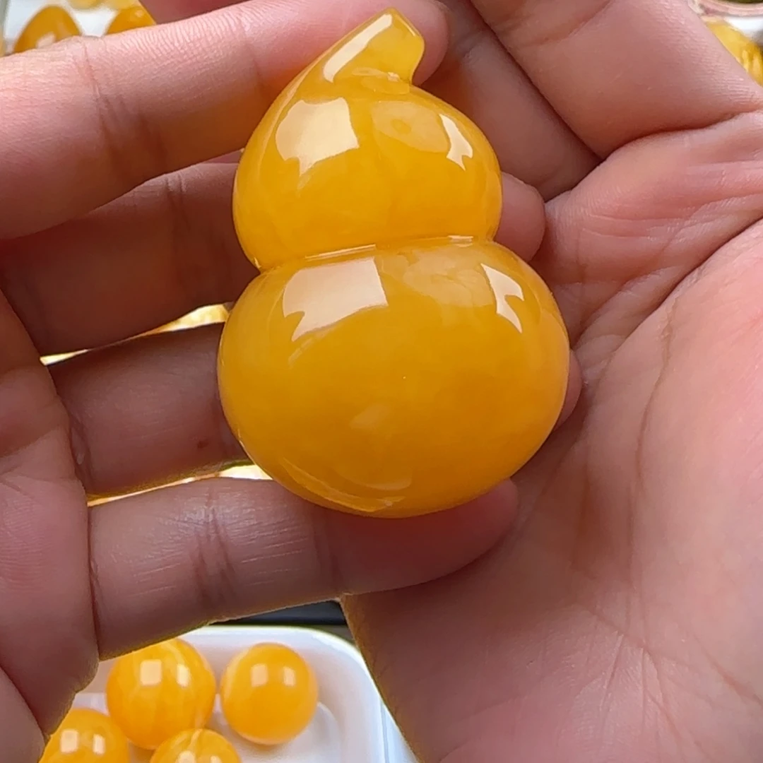 妖***子琥珀未镶嵌手链焦皮浓蜡葫芦
