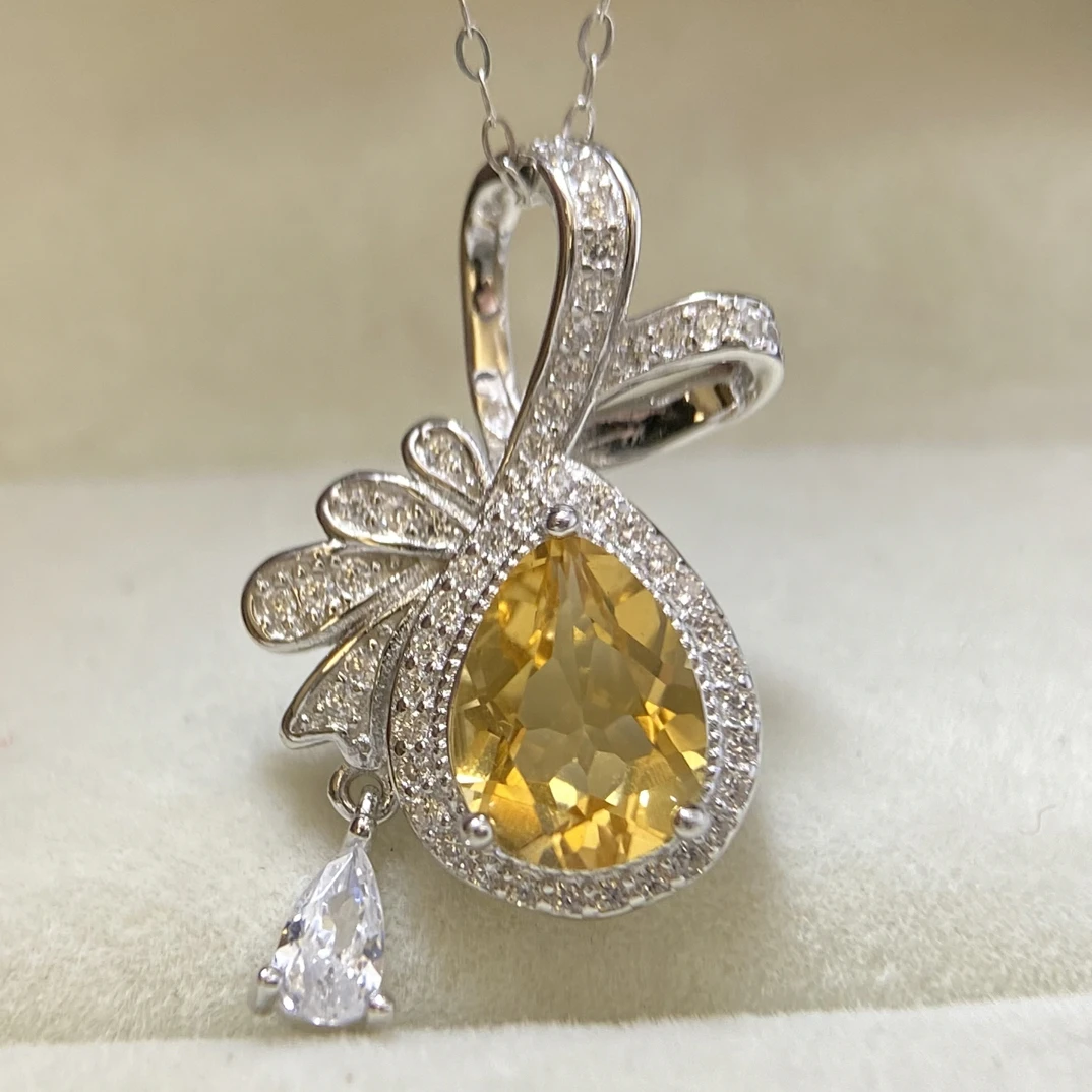 天然黄水晶吊坠s925银水滴主石7*9mm轻奢气质精致优雅时尚百搭Y1