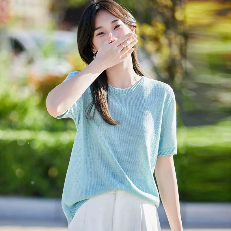 【浮光月影】进口和纸纱韩系圆领短袖T恤凉爽透气宽松透气上衣