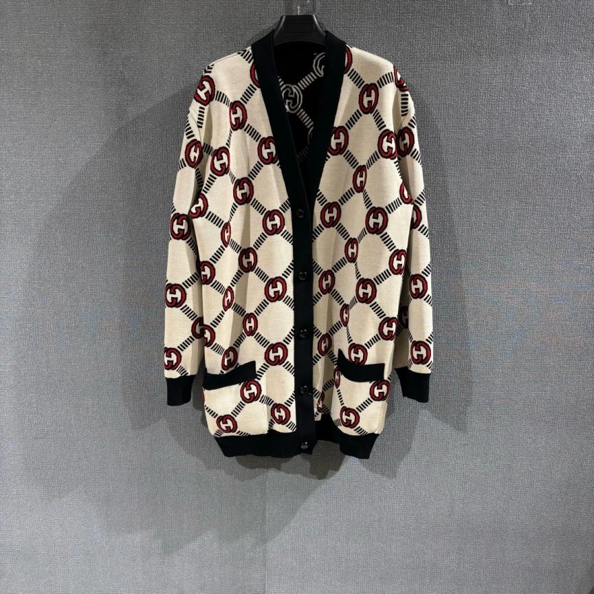99新 GUCCI/古驰 双G字母满logo羊毛双面开衫 XL码/6920