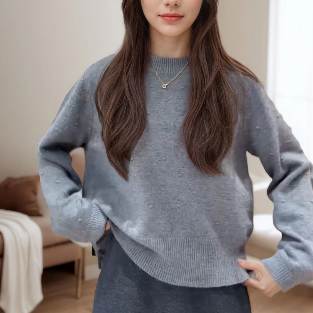 2025秋季新款时尚简约韩系上衣圆领套头点点针织衫毛衣LK2507352