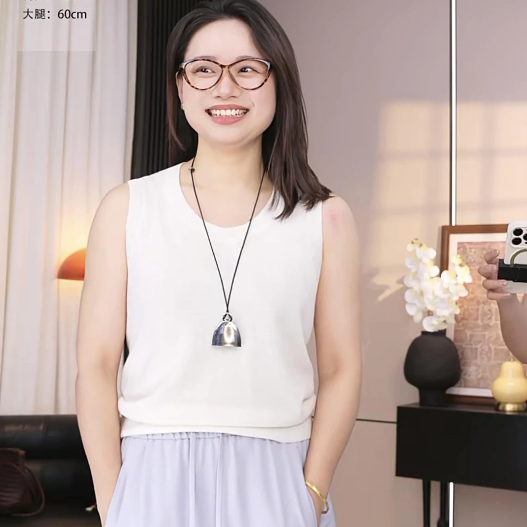 张小某梨形显瘦定制天丝亚麻大U领针织背心马甲 1775