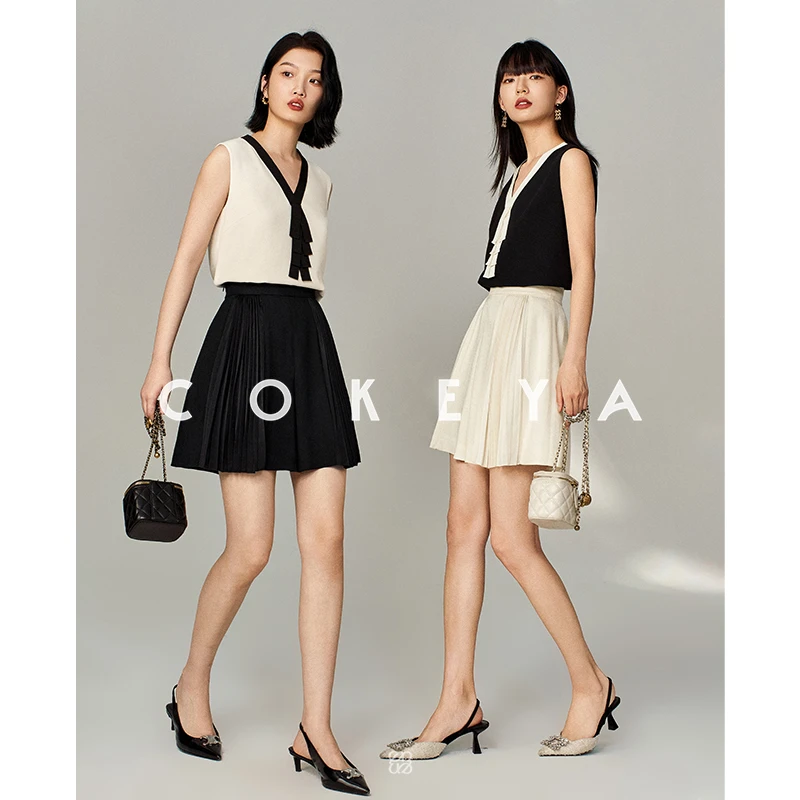 COKEYA/解构压褶艺术~日本醋酸设计感高腰显瘦轻薄透气A字裙裤夏