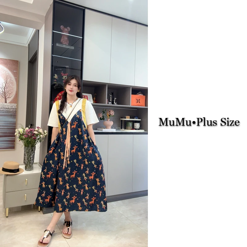 【木木家●小众】欧货撞色拼接印花设计假两件时尚减龄韩版连衣裙