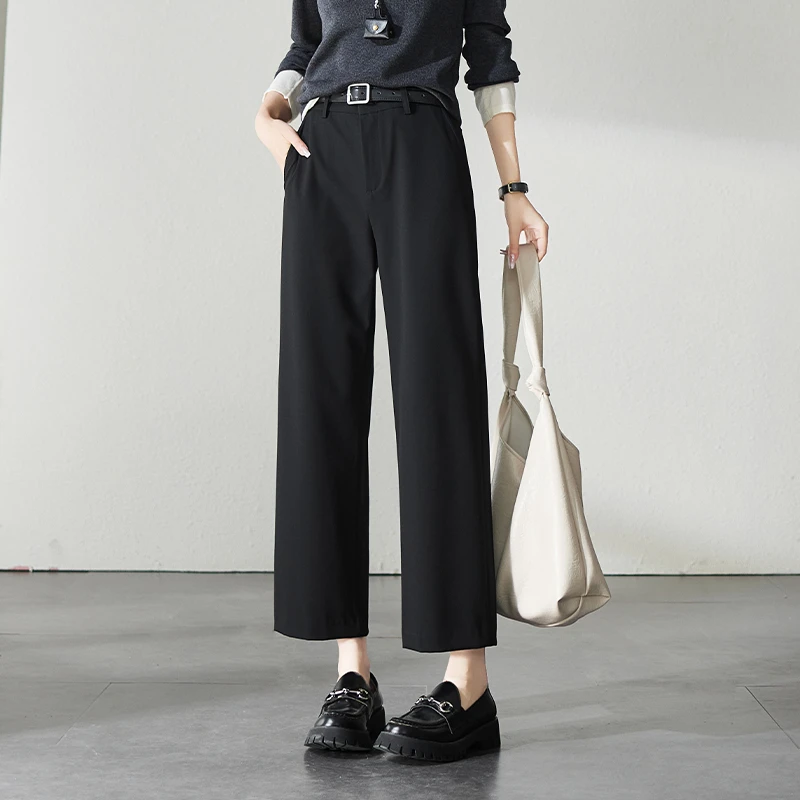 索菲丝尔秋季新款时尚休闲简约秋冬高腰显瘦九分直筒裤女531080