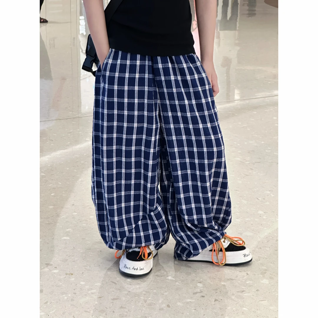 THE LUHAN【自在漫调】夏季薄款宽松格子裤亲子装中大童防蚊裤25252