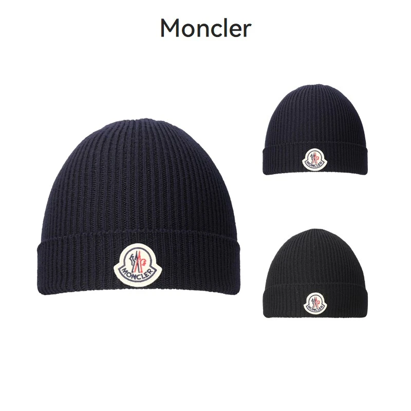 Moncler盟可睐/蒙口 中性款标识贴片帽子针织帽3B70500 A9342