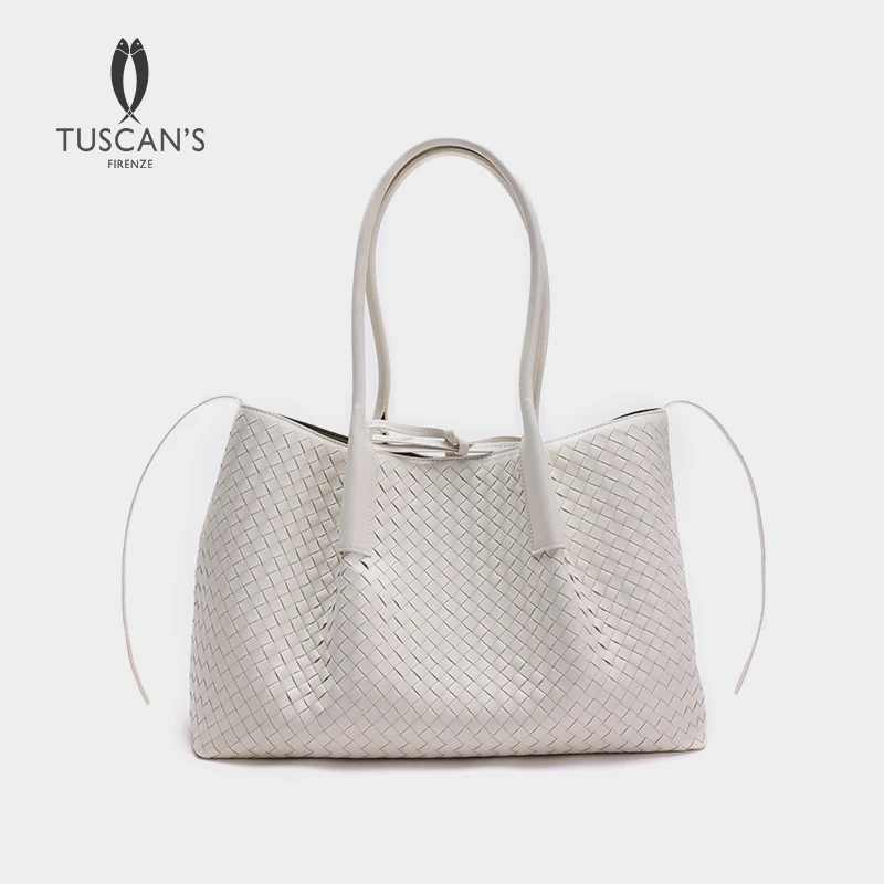 TUSCAN'S新款时尚百搭大容量羊皮编织包简约单肩托特包时代女包