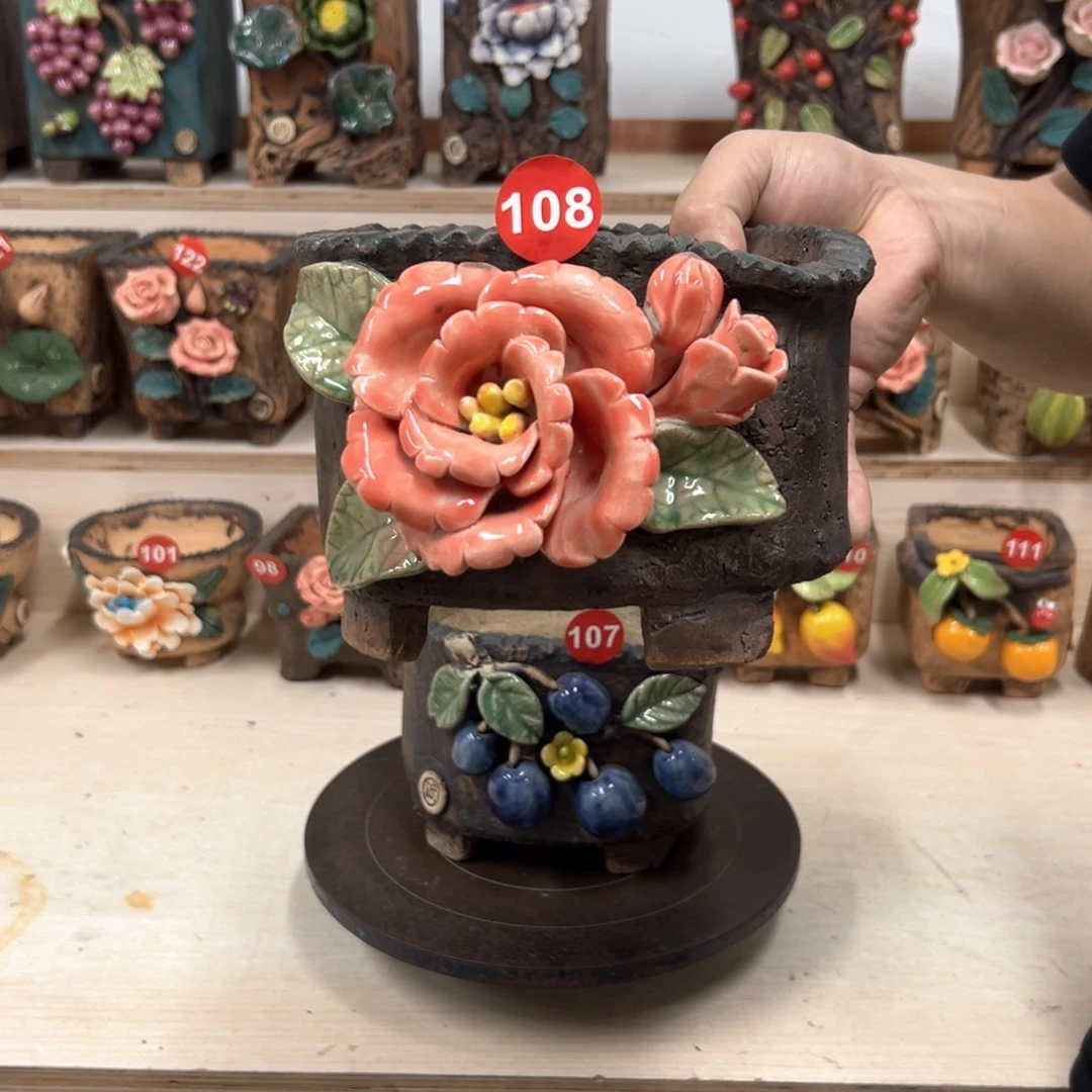 紫砂花盆108号内口14×10外高12