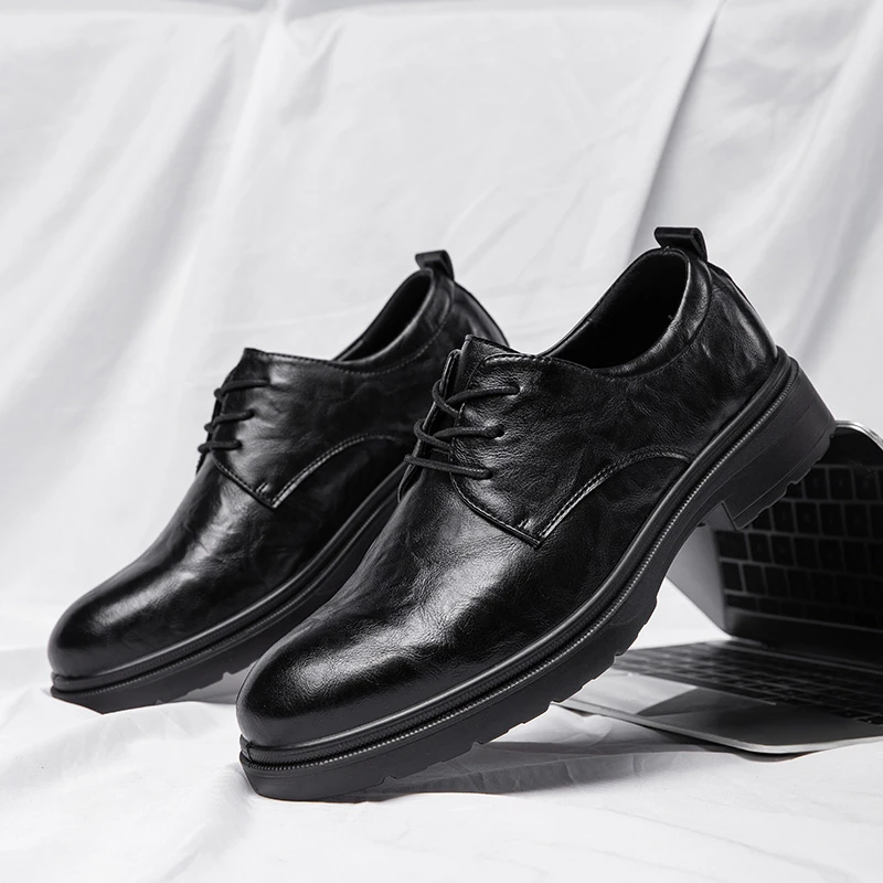 男鞋新款春夏时尚高档德比鞋正装商务休闲系带皮鞋经典百搭男士