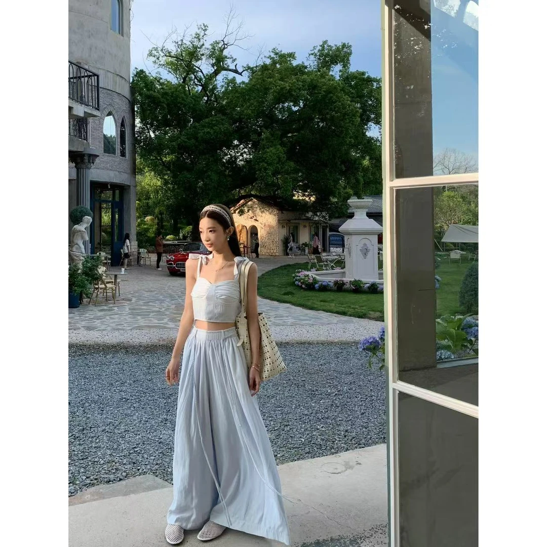 【盒子专享】零碎岛屿 松紧腰编织系带垂感休闲直筒裤