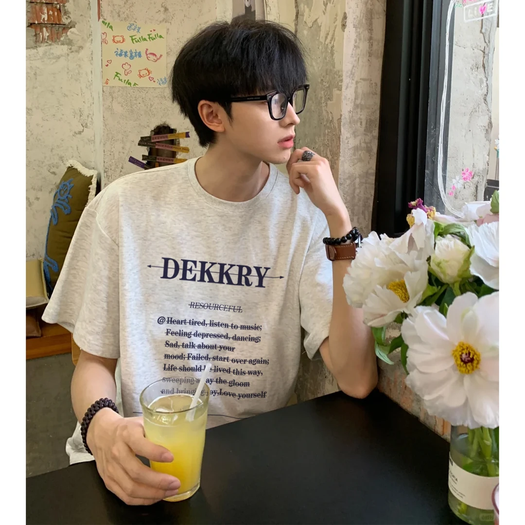 100%纯棉美式潮牌创意字母印花短袖男女短袖休闲t恤夏季情侣上衣