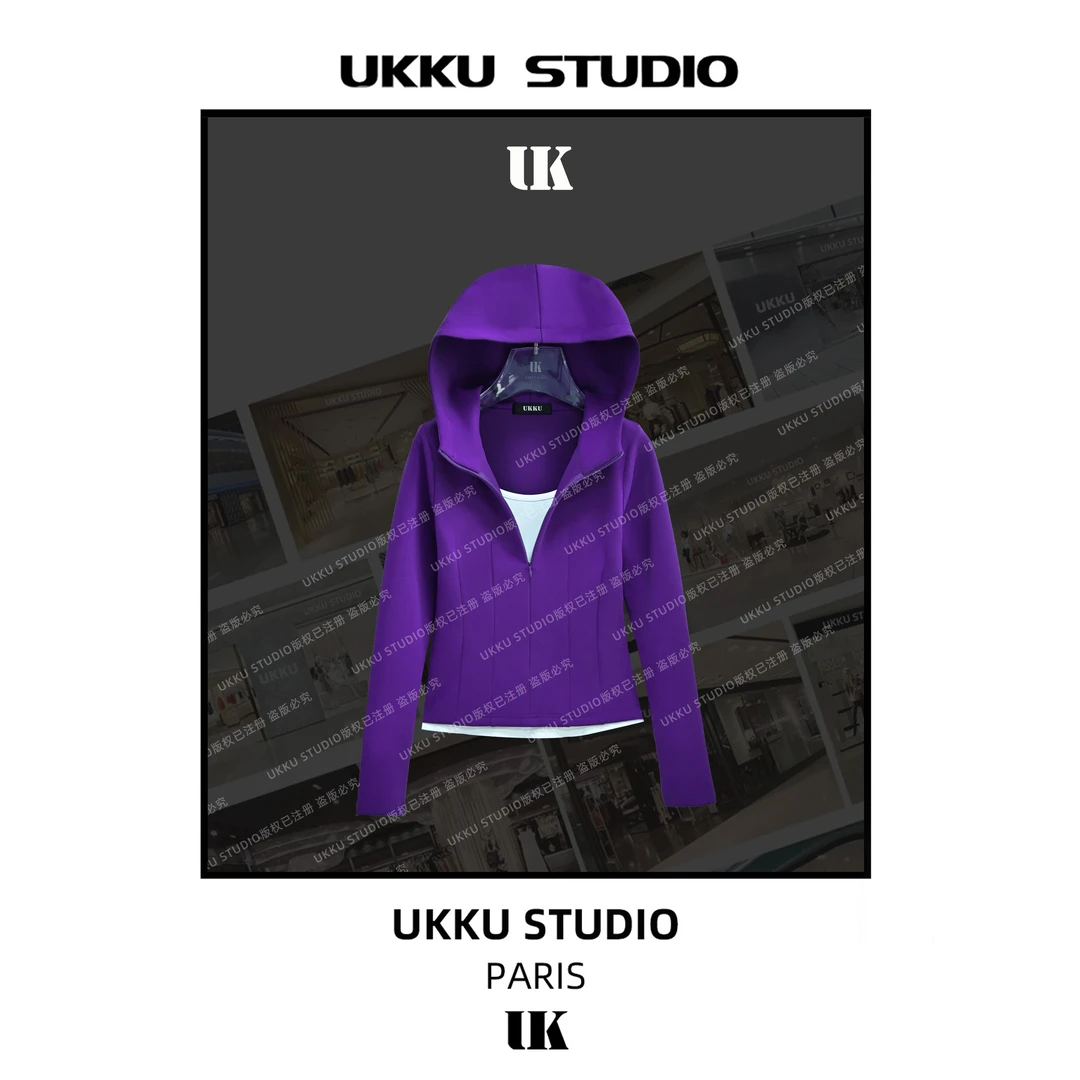 小尧【UKKU STUDIO】秋季气质感穿搭显白舒适假两件连帽卫衣512802