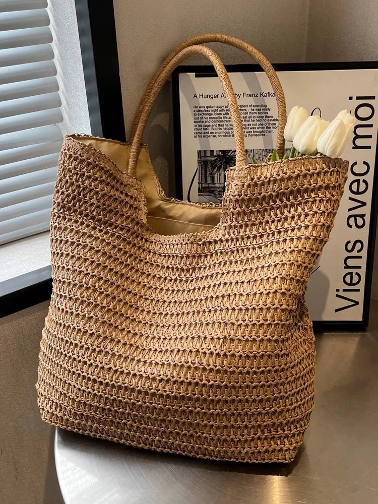 夏季洋气草编包包女2025新款高级感编织包大容量托特包海边沙滩包