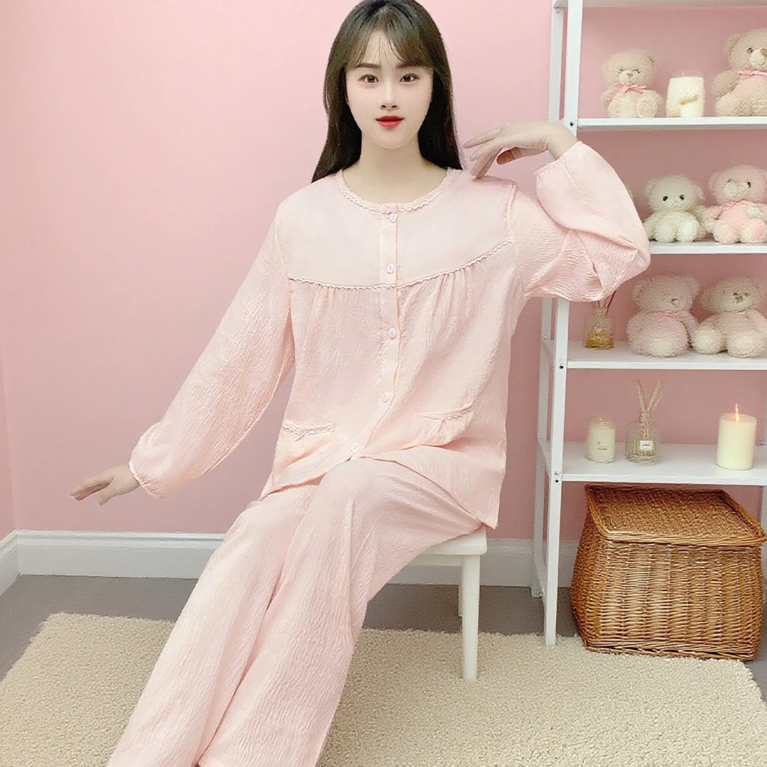 睡衣女春秋款云朵棉长袖套装2025新款无胸垫可外穿大码家居服Y171