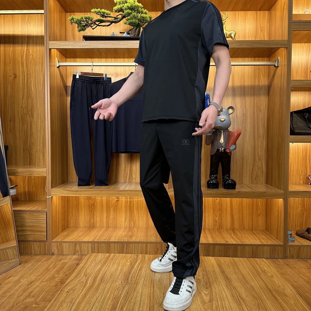 916冰丝速干夏季薄款套装时尚舒适圆领短袖束脚裤子两件套